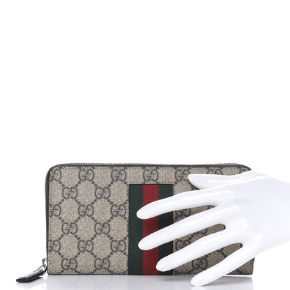 Gucci GG Supreme Monogram Web Zip Around Wallet Beige Cocoa 2 of 7