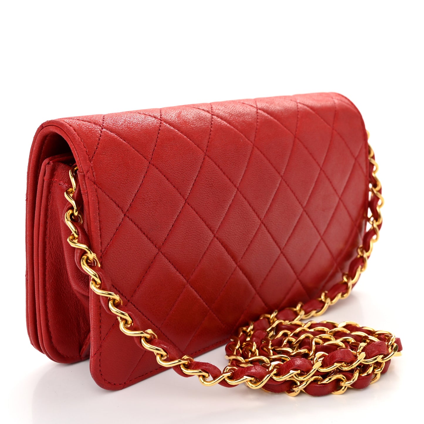 Lambskin Quilted Wallet On Chain WOC Red