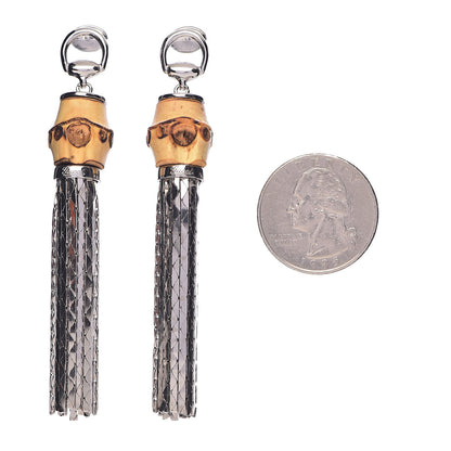 Gucci Sterling Silver Bamboo Horsebit Tassel Earrings 2 of 5