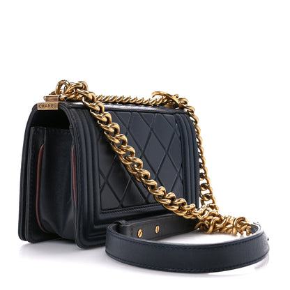 Chanel Calfskin Embossed Small Paris Salzburg Boy Flap Navy 3 of 11
