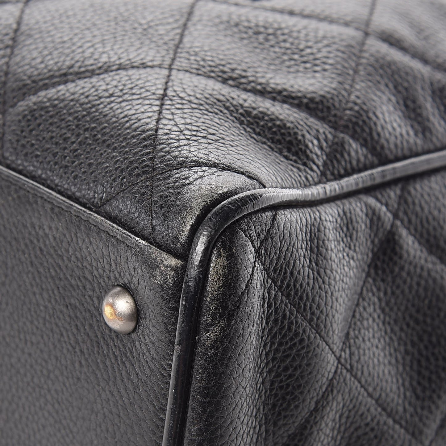 Caviar Patent Quilted Large Bowler Black