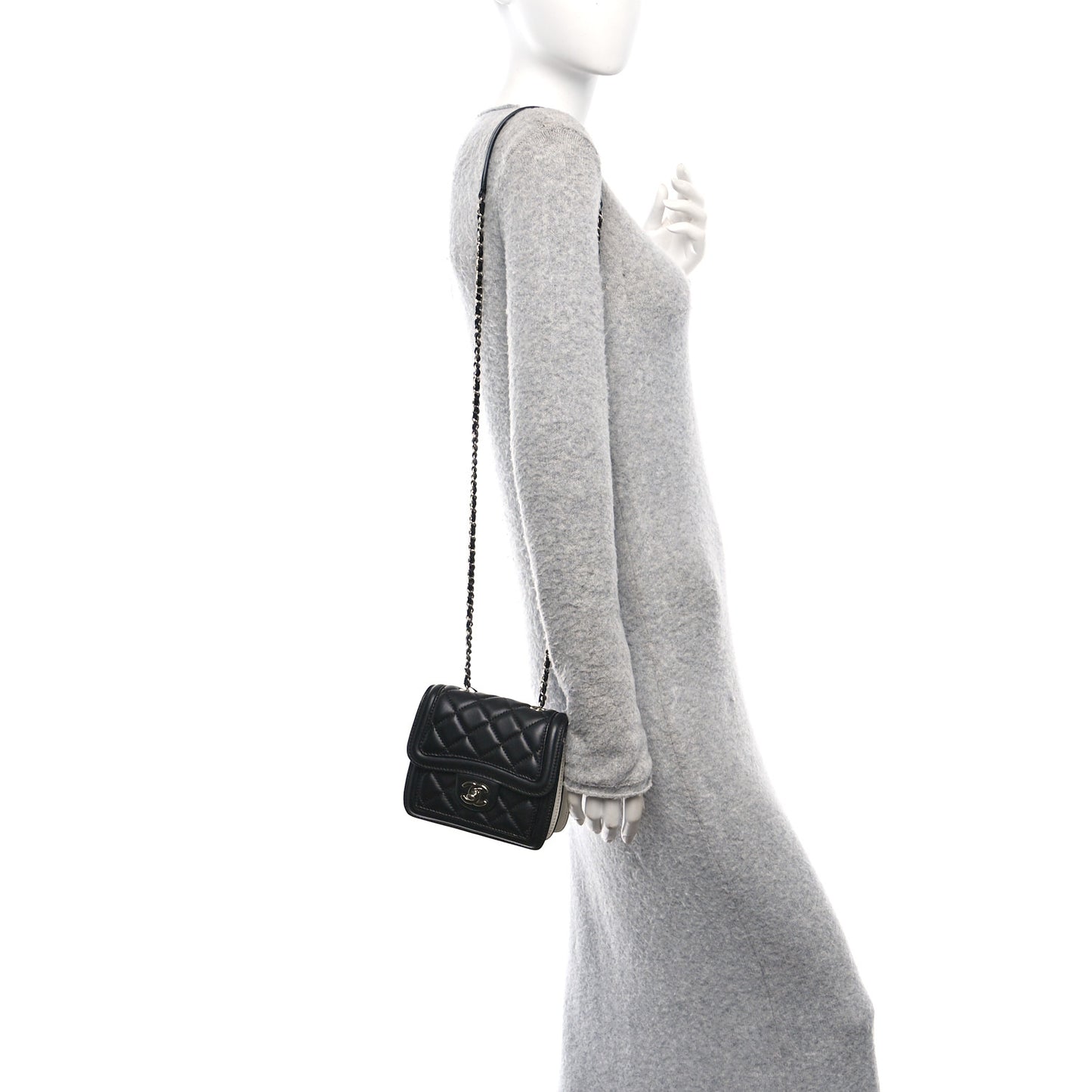 Lambskin Quilted Mini Graphic Flap Bag Black White