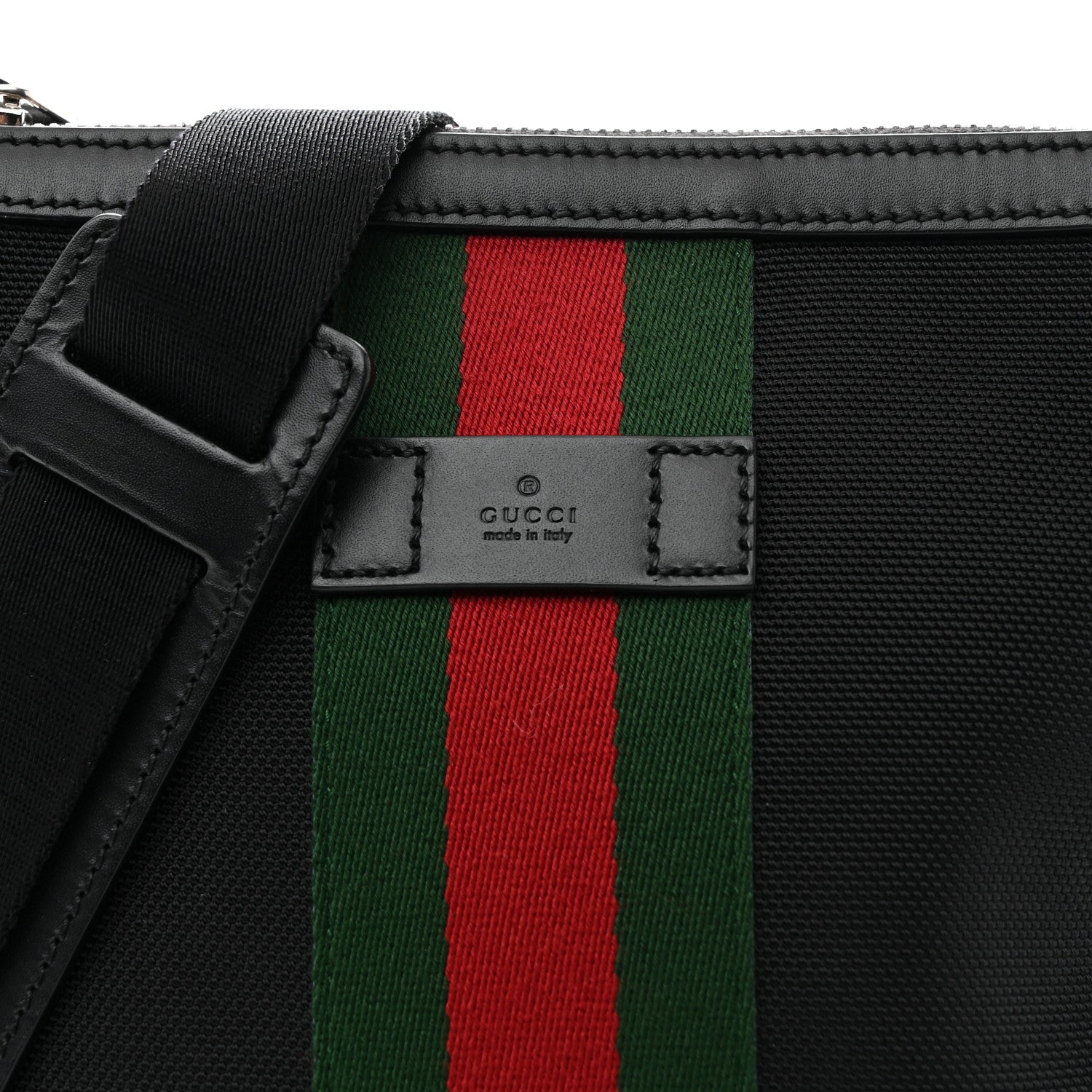 Gucci Techno Canvas Selleria Calfskin Web Small Flat Messenger Bag Black 8 of 10