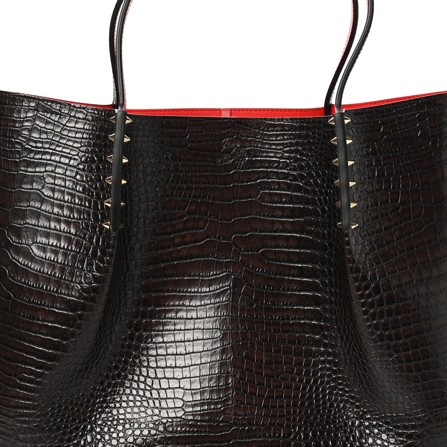 Christian Louboutin Calfskin Crocodile Embossed Spikes Large Cabarock Espresso 7 of 9
