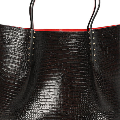 Christian Louboutin Calfskin Crocodile Embossed Spikes Large Cabarock Espresso 7 of 9