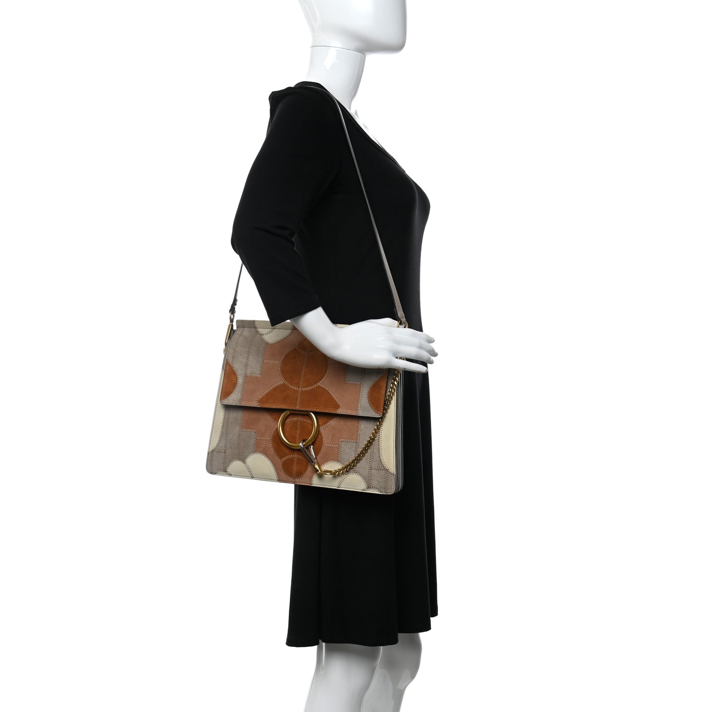 Suede Patchwork Medium Faye Shoulder Bag Motty Grey