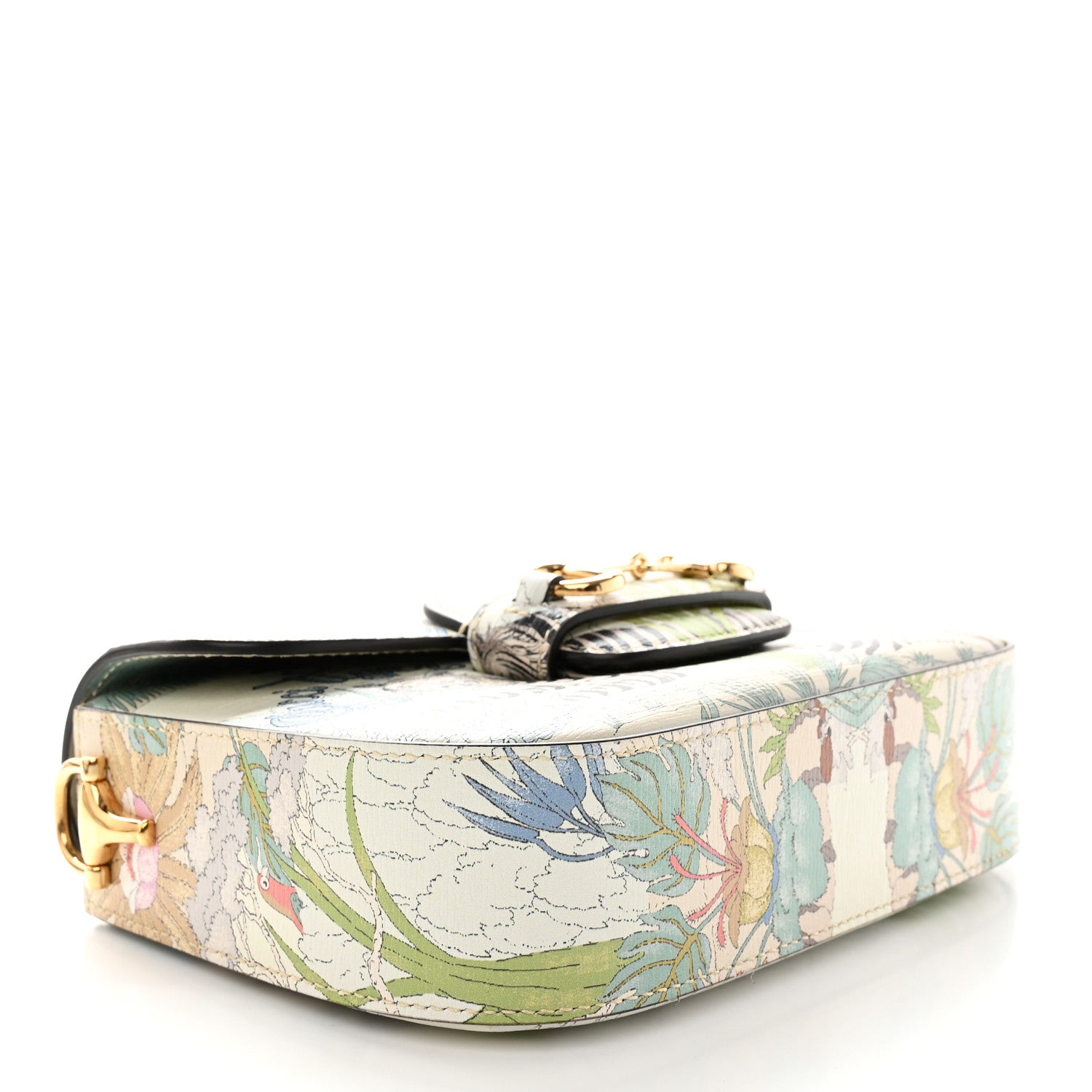 Gucci New Shangai Calfskin Tiger Savanah Web Mini Horsebit 1955 Shoulder Bag Chalky White Multicolor 4 of 10