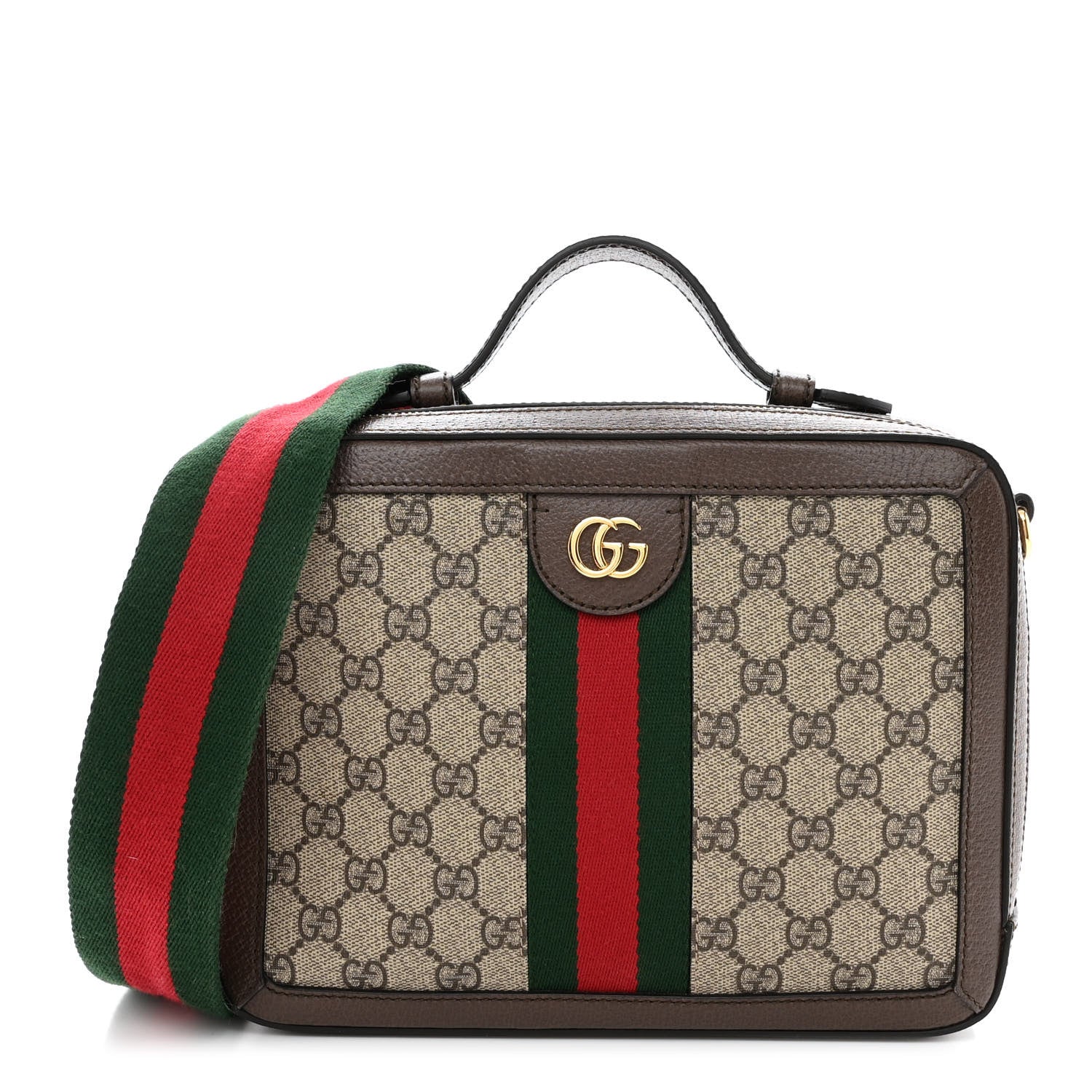 Gucci GG Supreme Monogram Web Small Ophidia Top Handle Shoulder Bag Brown 1 of 12