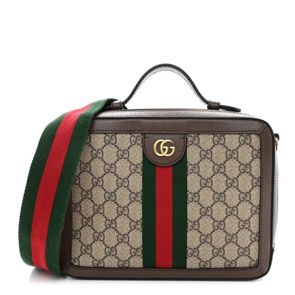Gucci GG Supreme Monogram Web Small Ophidia Top Handle Shoulder Bag Brown 1 of 12