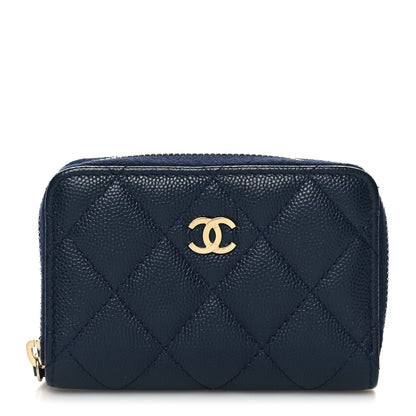 Chanel Caviar Quilted Zip Card Holder Navy 1 of 8