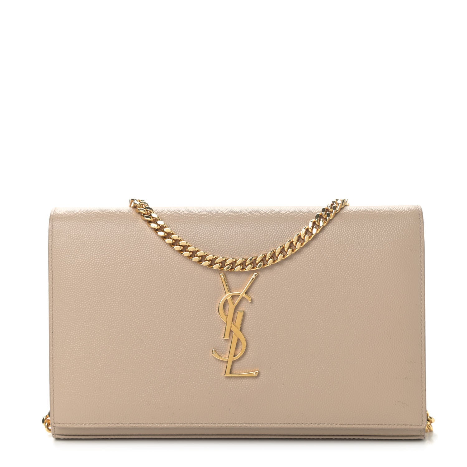 Saint Laurent Grain De Poudre Monogram Chain Wallet Dark Beige 1 of 6