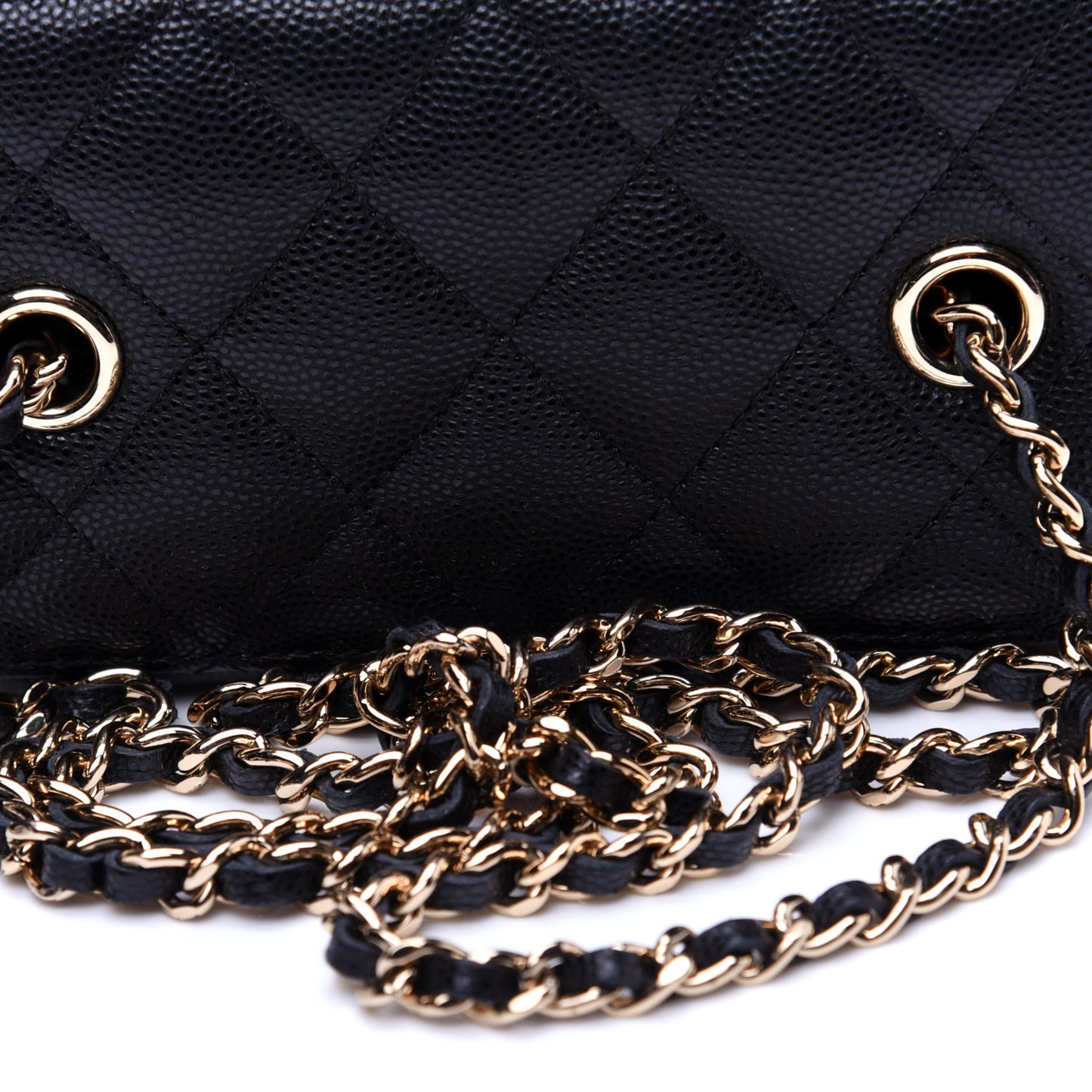 Caviar Quilted Small Vanity Case With Chain Black
