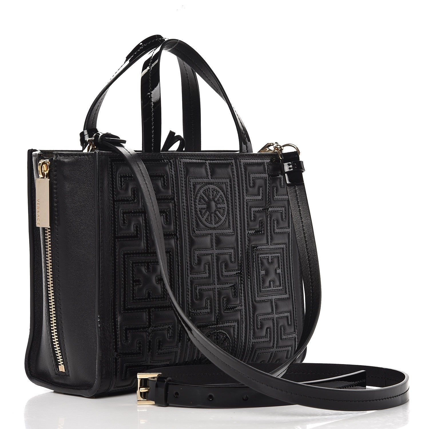Versace Patent Nappa Embroidered Zip Tote Black 3 of 9
