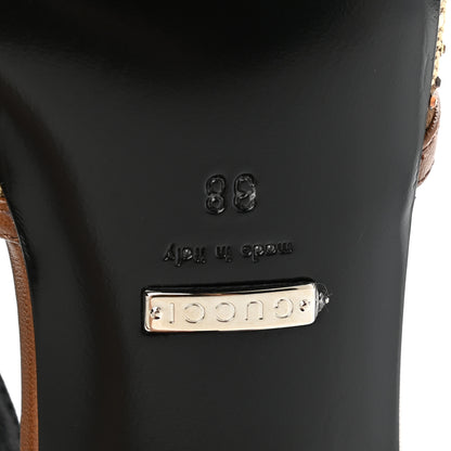 Gucci GG Monogram Malaga Kid Crystal Square G 35mm Slingback Pumps 38 Camel Ebony Cuir 6 of 7