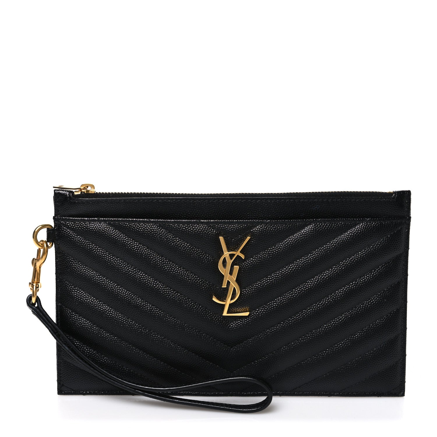Saint Laurent Grain De Poudre Chevron Monogram Large Bill Pouch Black 1 of 7