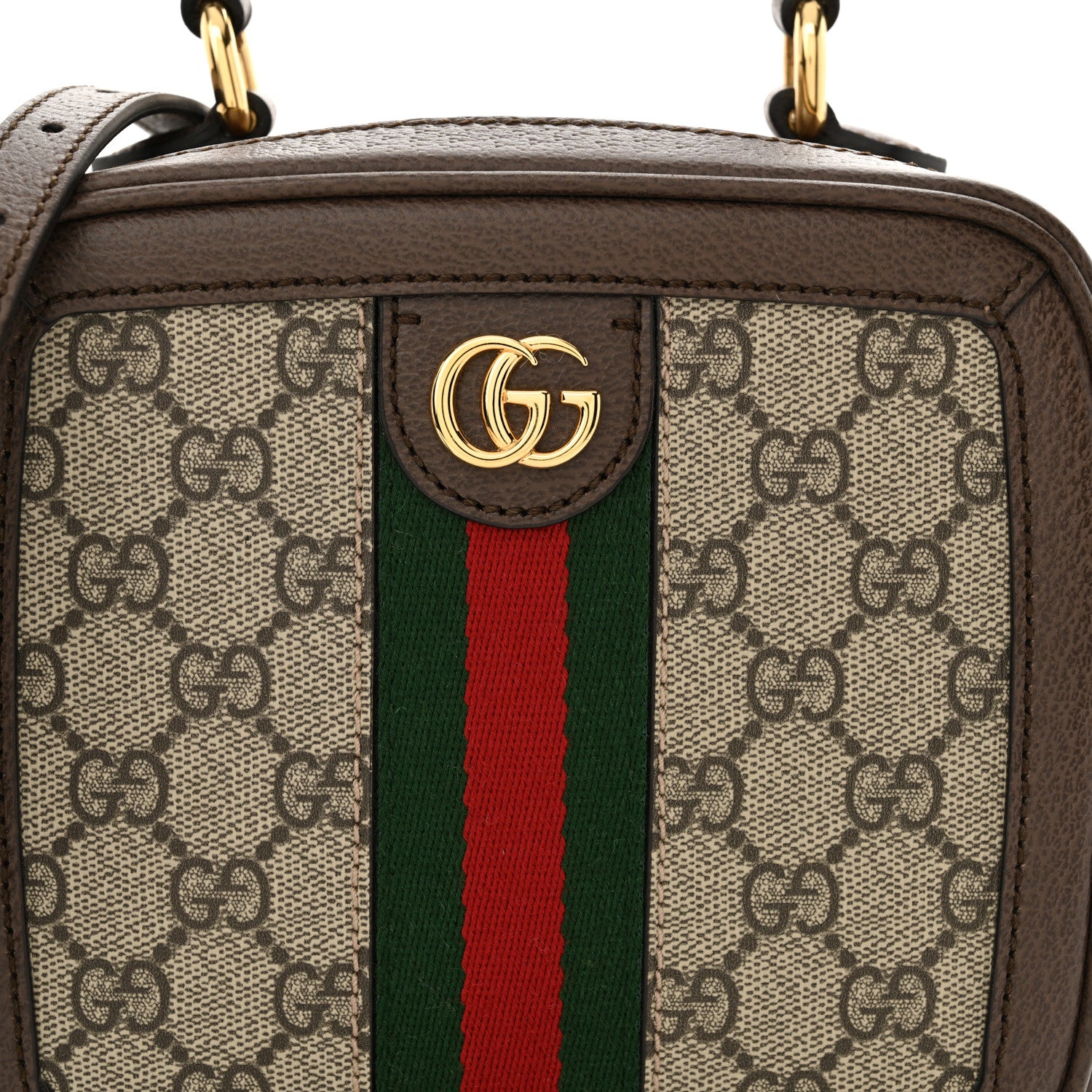 Gucci GG Supreme Monogram Textured Dollar Calfskin Mini Ophidia Top Handle Square Shoulder Bag Beige Ebony New Acero 8 of 10