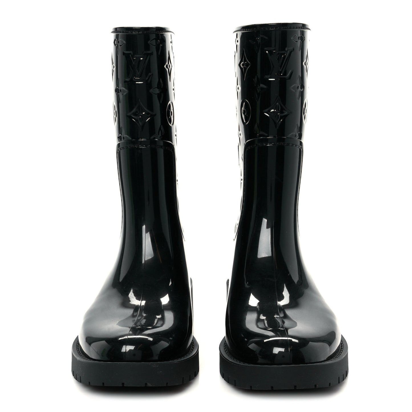 Rubber Embossed Monogram Drops Flat Half Boots 38 Black