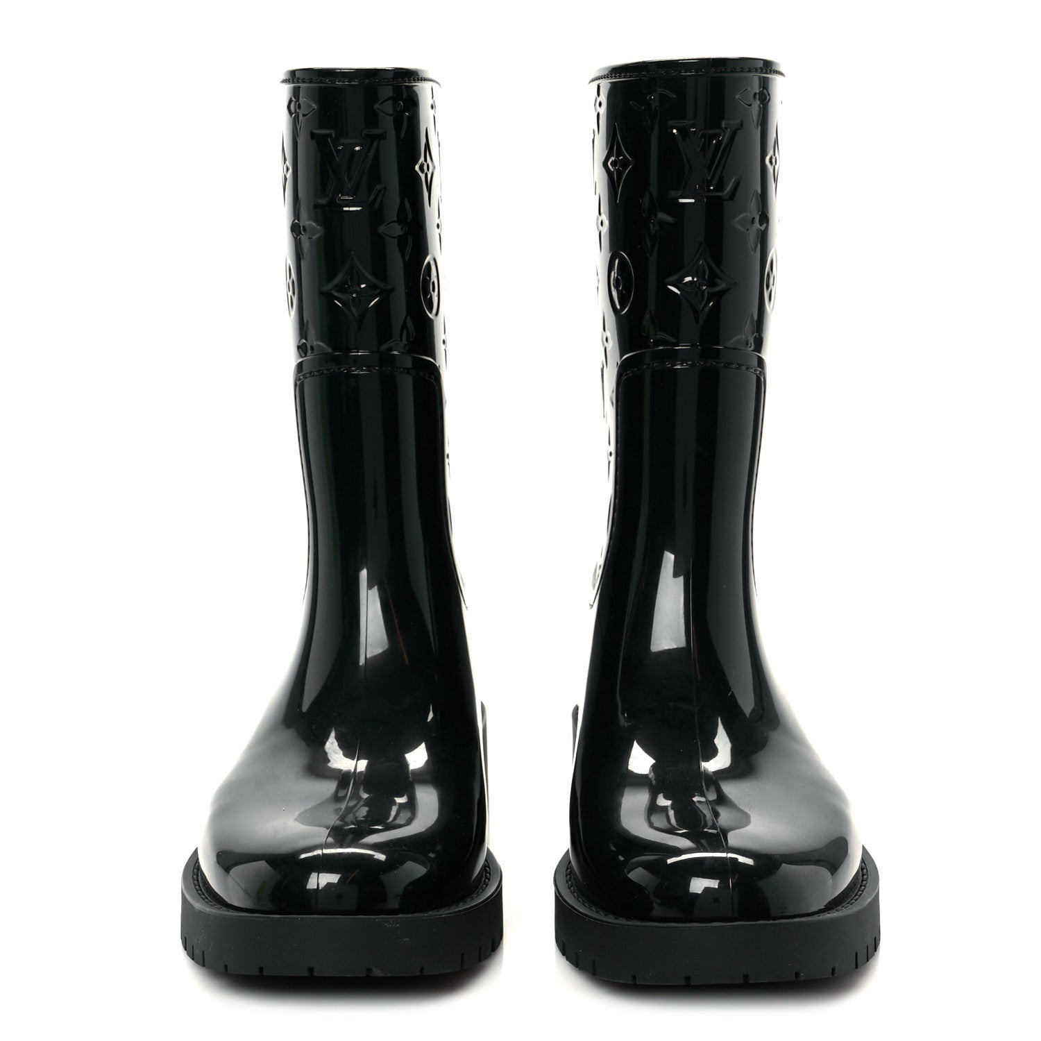 Louis Vuitton Rubber Embossed Monogram Drops Flat Half Boots 38 Black 3 of 9
