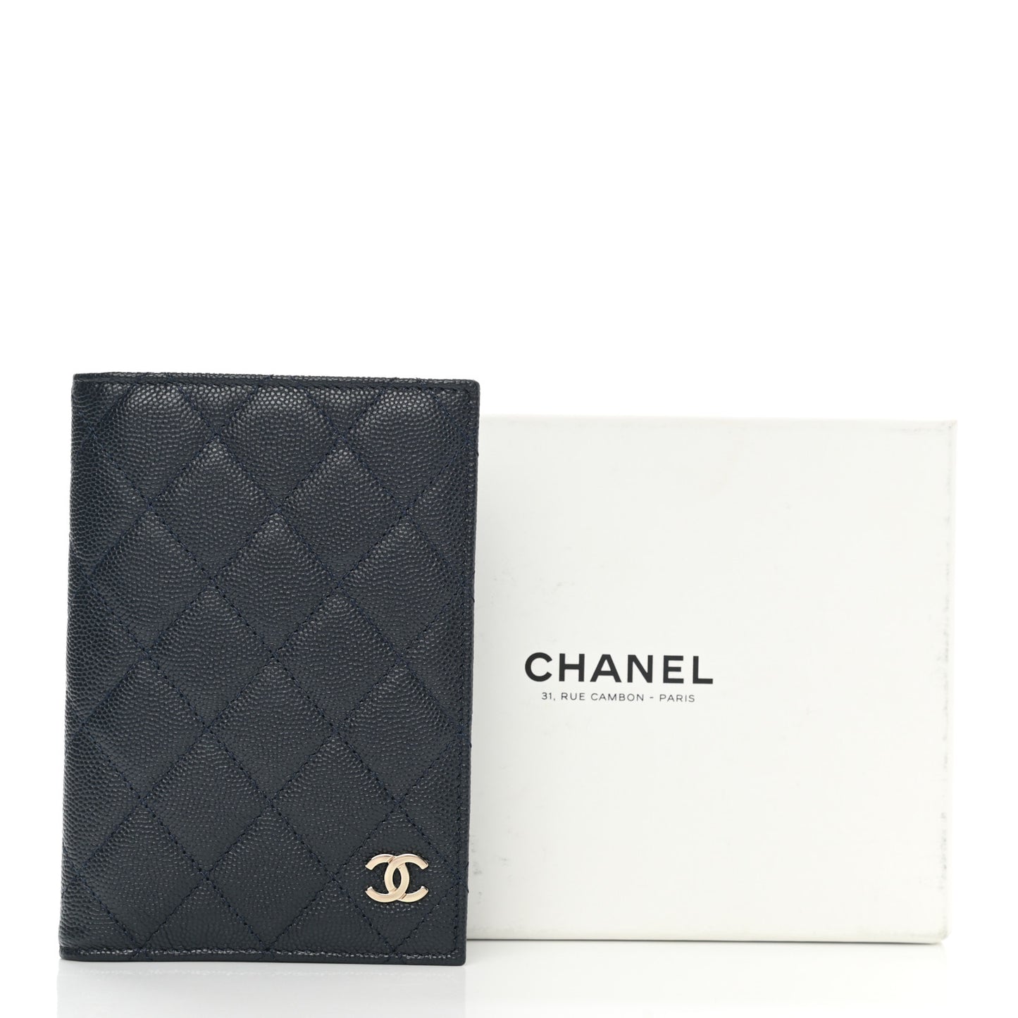 Caviar Quilted Passport Holder Navy Blue