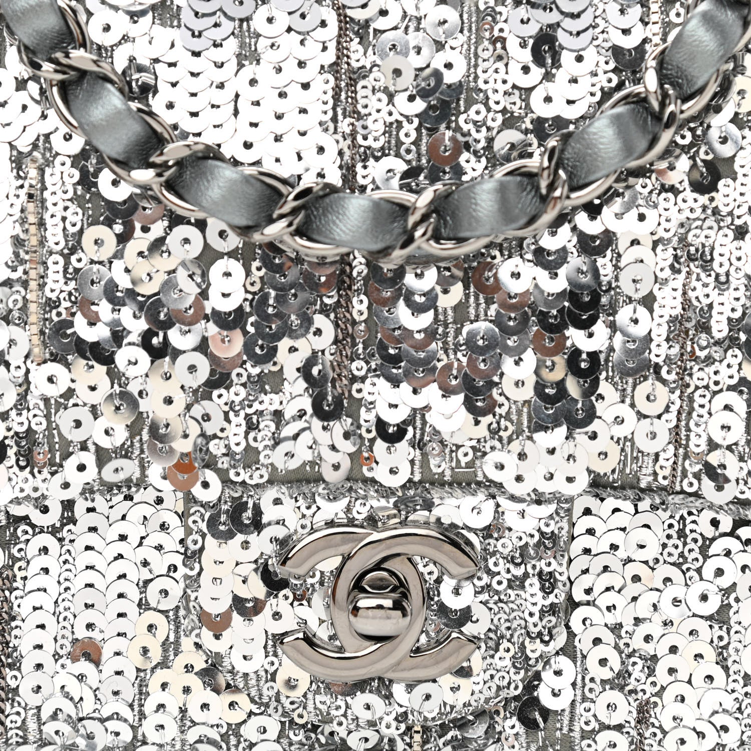 Chanel Sequin Mini Square Flap Silver 10 of 12