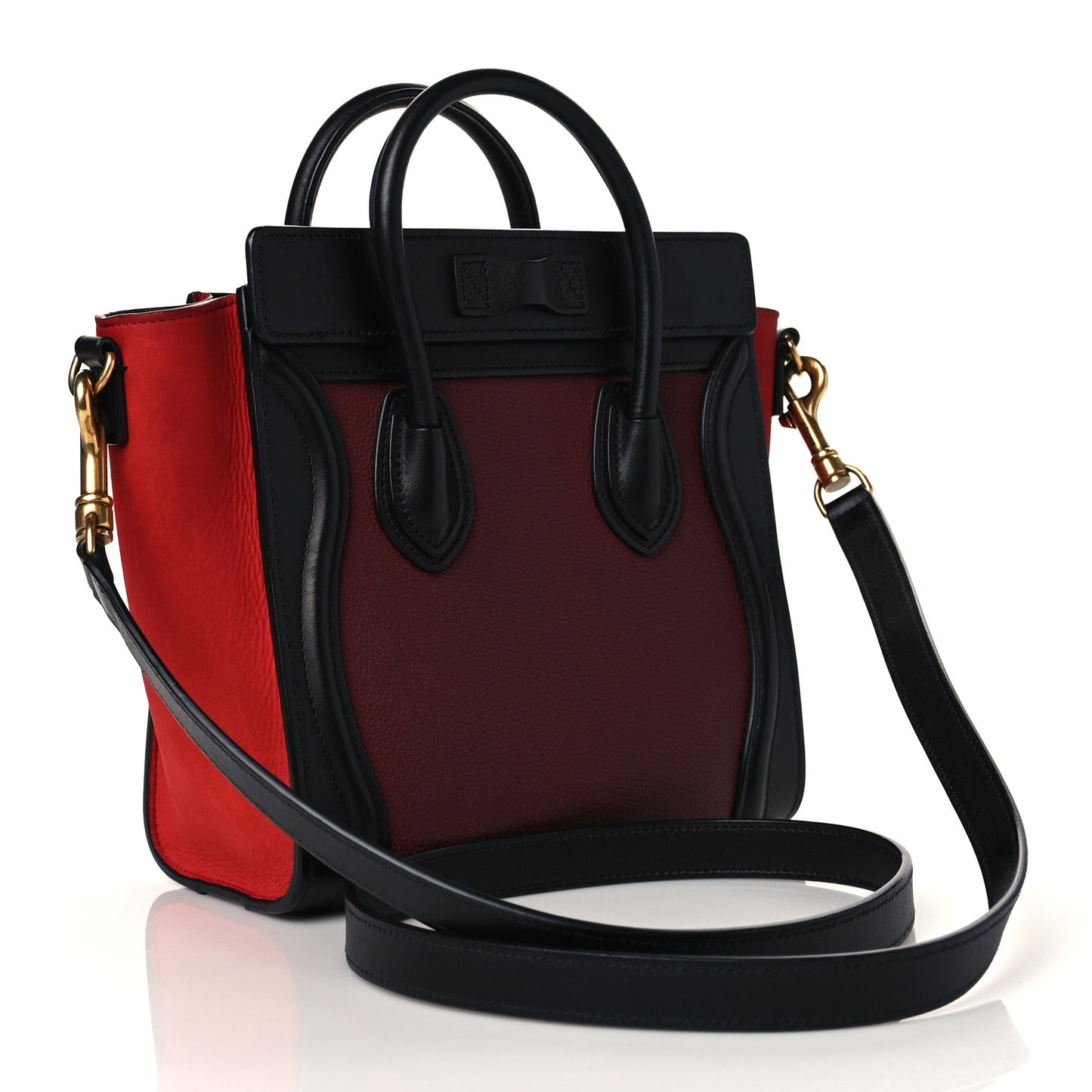 Drummed Calfskin Nubuck Nano Tri-Color Luggage Burgundy