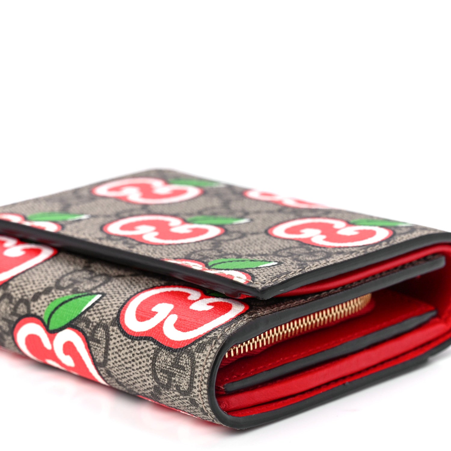 Gucci GG Supreme Apple French Wallet Beige Multicolor Lobster Red 11 of 12