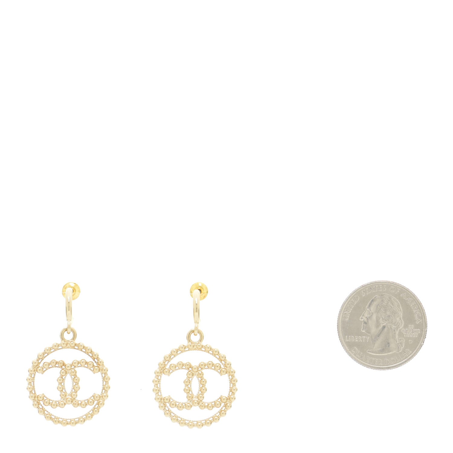 Chanel Metal Bead Round CC Drop Earrings Gold 2 of 6