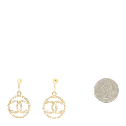 Chanel Metal Bead Round CC Drop Earrings Gold 2 of 6