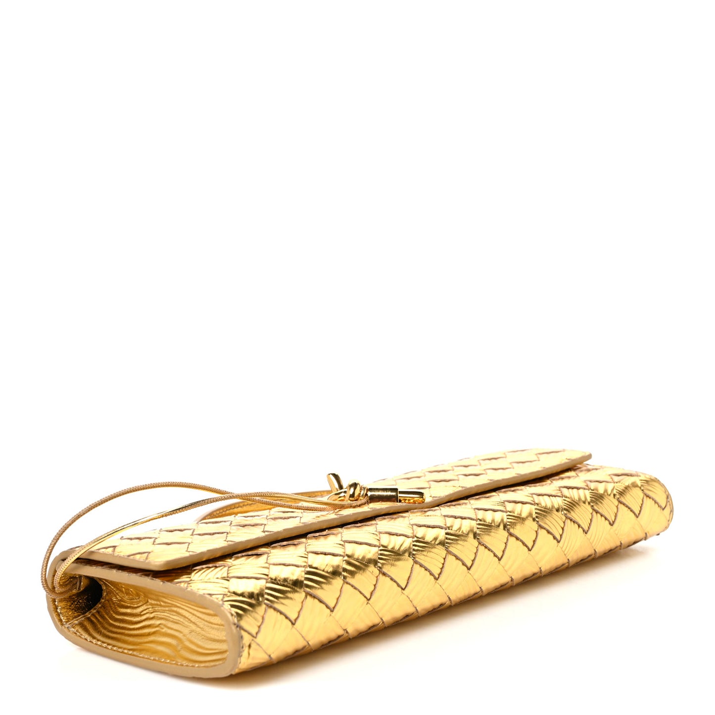 Metallic Satin Lambskin Intrecciato Long Andiamo Top Handle Clutch Gold