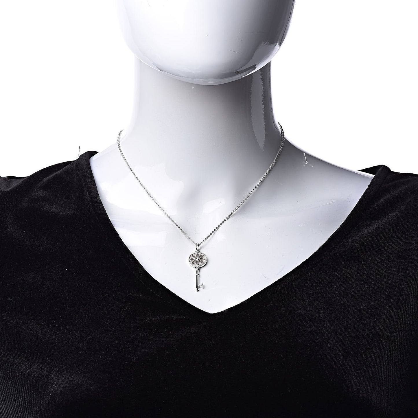 Sterling Silver Diamond Small Daisy Key Pendant Necklace