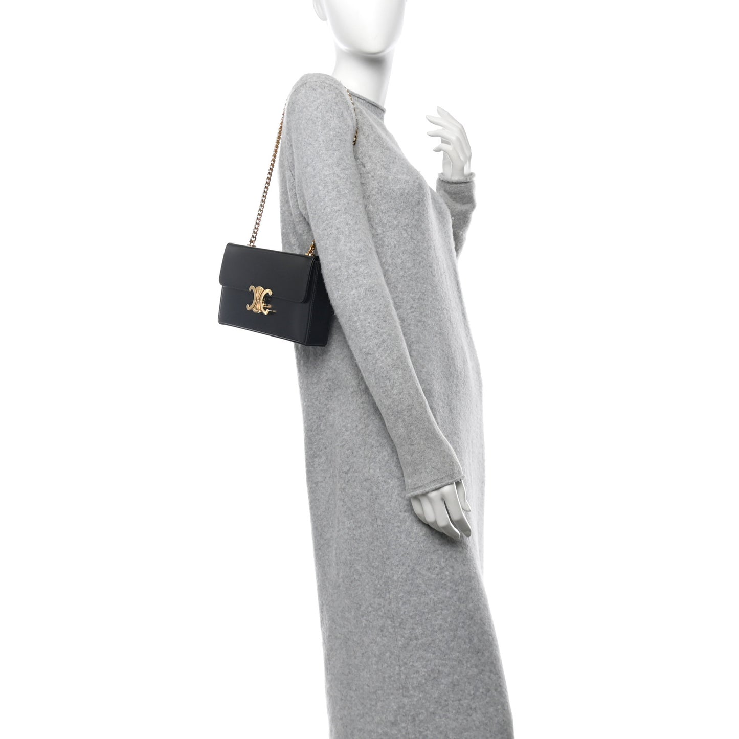 Shiny Calfskin Triomphe Chain Box Bag Black