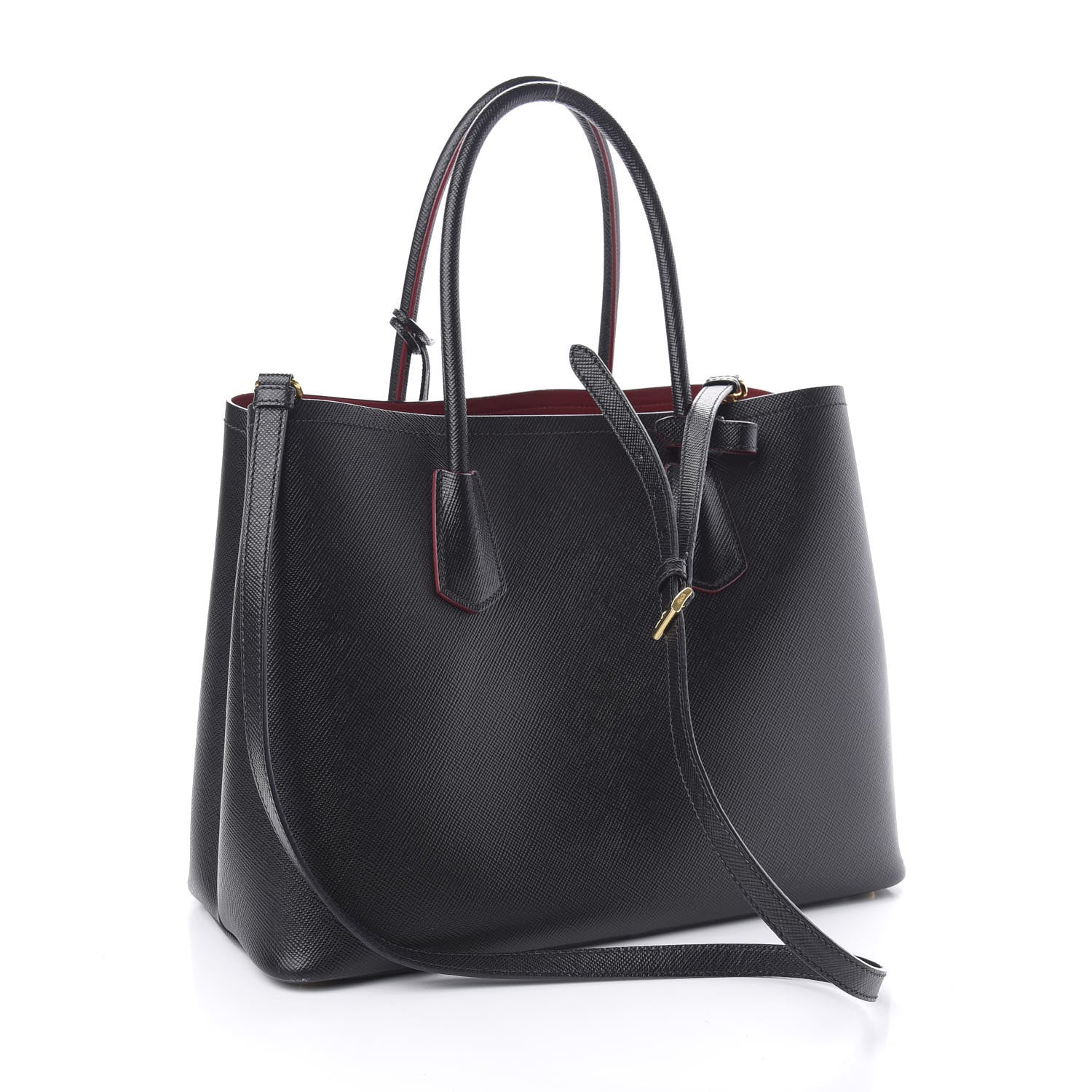 Prada Saffiano Cuir Medium Double Bag Black Fuoco 3 of 10