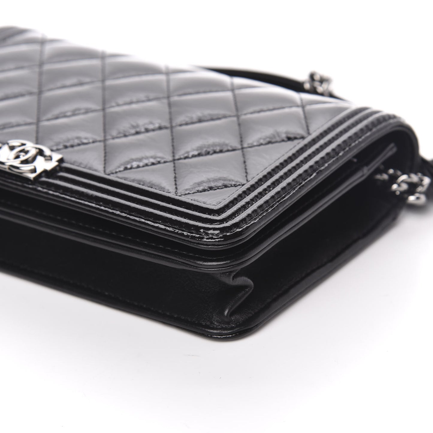 Glazed Calfskin Calfskin Quilted Boy Wallet On Chain WOC Black