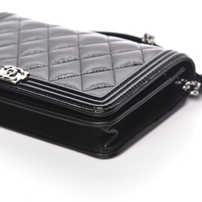 Chanel Glazed Calfskin Calfskin Quilted Boy Wallet On Chain WOC Black 10 of 12