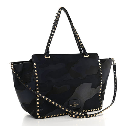 Valentino Garavani Nappa Canvas Camouflage Medium Rockstud Tote Marine 3 of 14