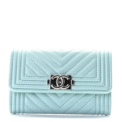 Chanel Caviar Chevron Quilted Boy Card Holder Light Blue 1 of 10