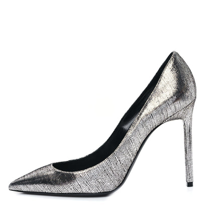 Saint Laurent Metallic Calfskin Anja 105 Pumps 40 Argento 1 of 10