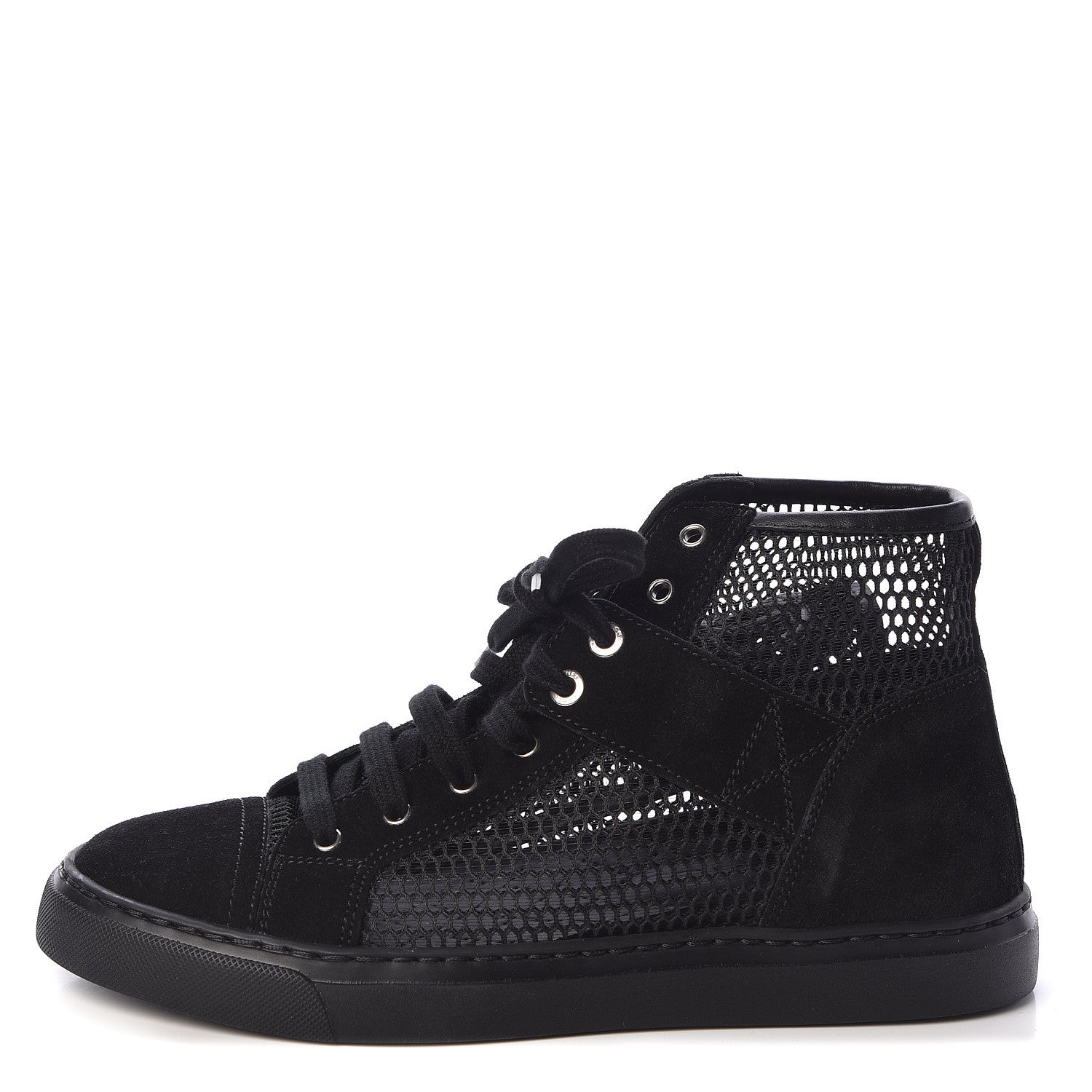 Chanel Mesh Suede High Top Sneakers 35.5 Black 1 of 7