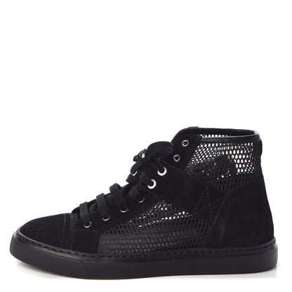 Chanel Mesh Suede High Top Sneakers 35.5 Black 1 of 7