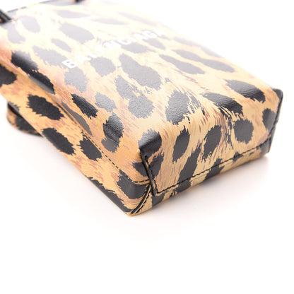 Balenciaga Smooth Calfskin Leopard Print Logo Shopping Phone Holder Bag Beige Black 8 of 9
