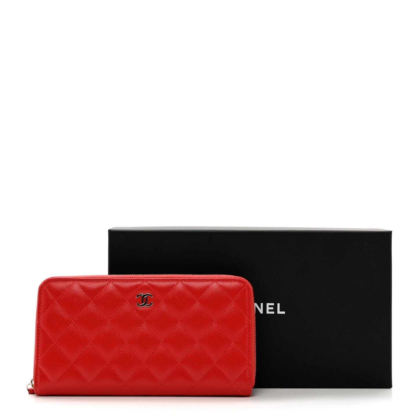Caviar Quilted Large Gusset Zip Around Wallet Red