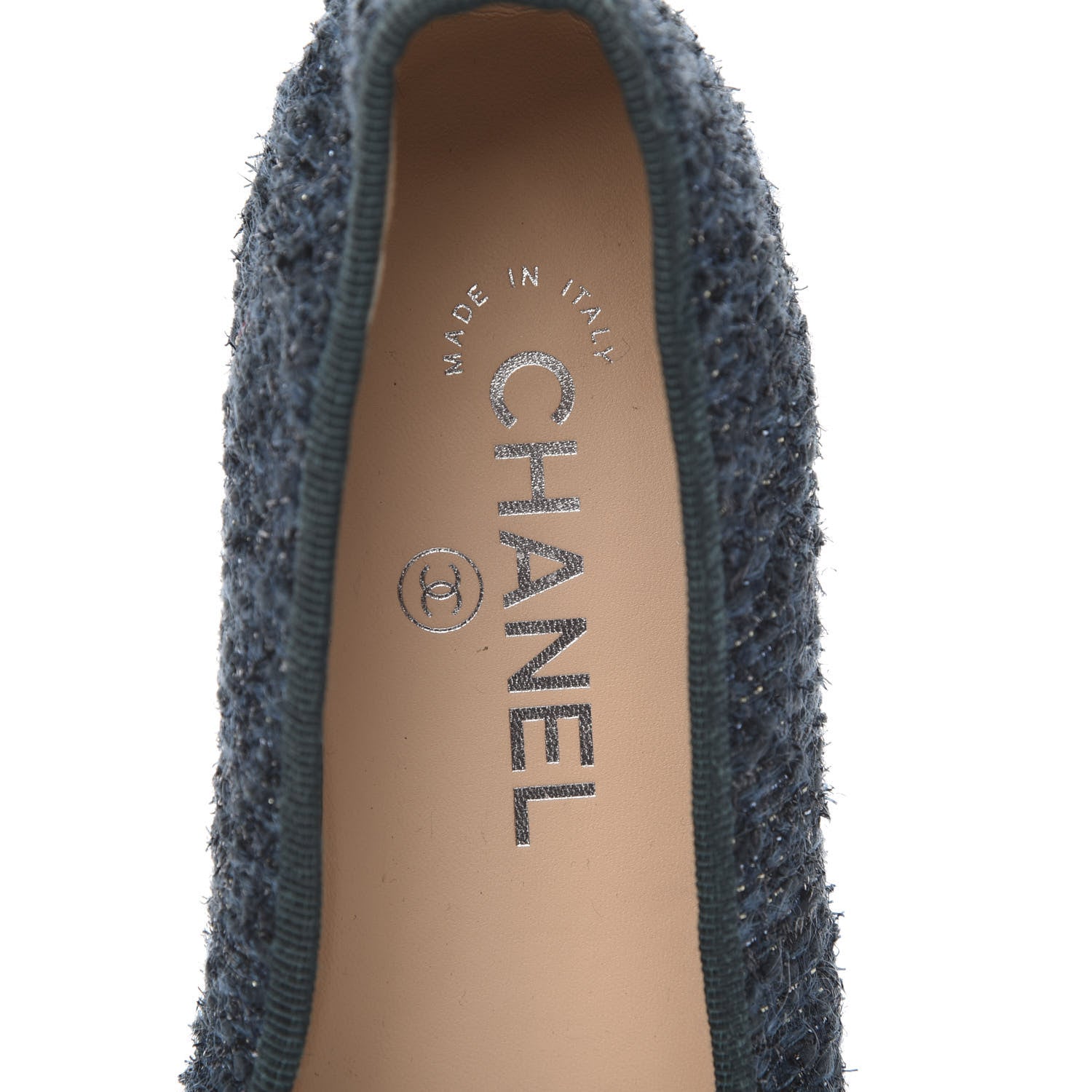 Chanel Tweed Lambskin Cap Toe Ballerina Flats 37.5 Turquoise 6 of 9