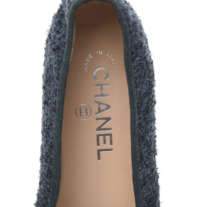 Chanel Tweed Lambskin Cap Toe Ballerina Flats 37.5 Turquoise 6 of 9