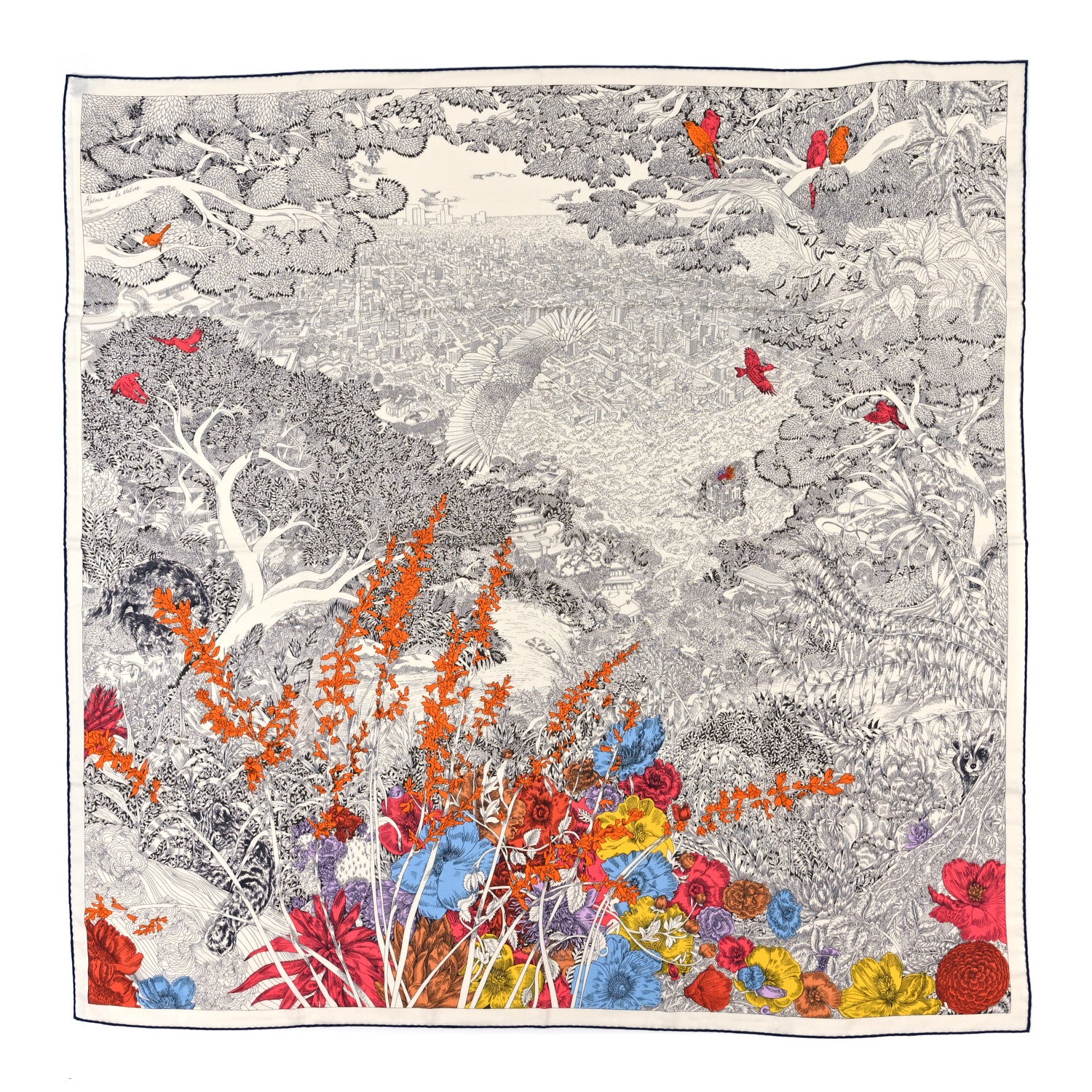 Hermes Cashmere Silk Retour a la Nature Shawl 140 White Black Multicolor 1 of 4