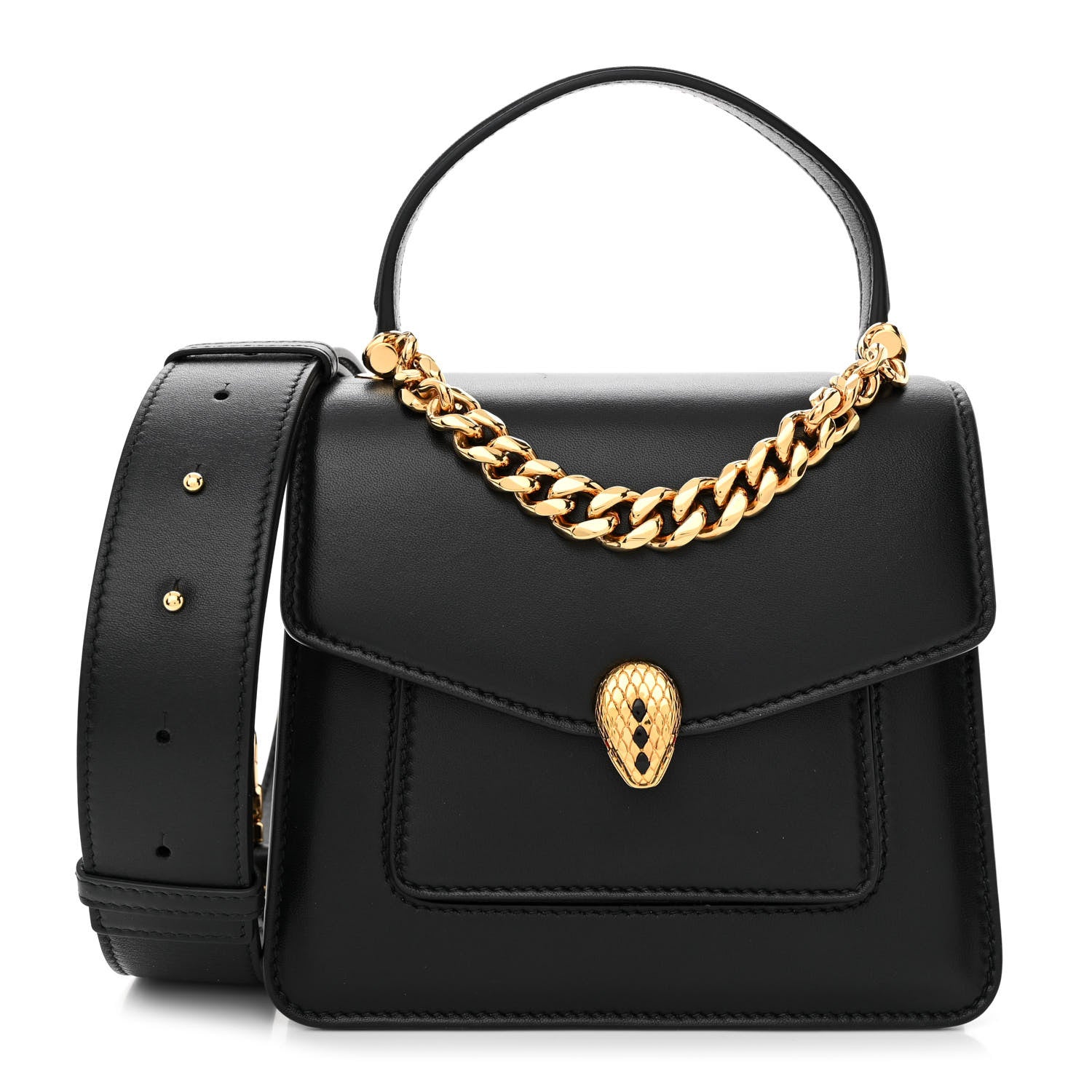 Bulgari Nappa Serpenti Forever Small Maxi Chain Top Handle Bag Black 3 of 10