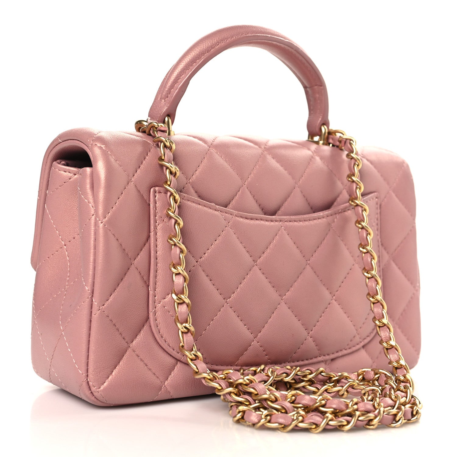 Chanel Iridescent Lambskin Quilted Mini Top Handle Rectangular Flap Pink 3 of 10