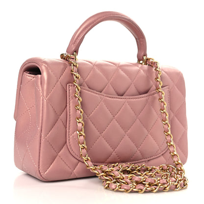 Chanel Iridescent Lambskin Quilted Mini Top Handle Rectangular Flap Pink 3 of 10