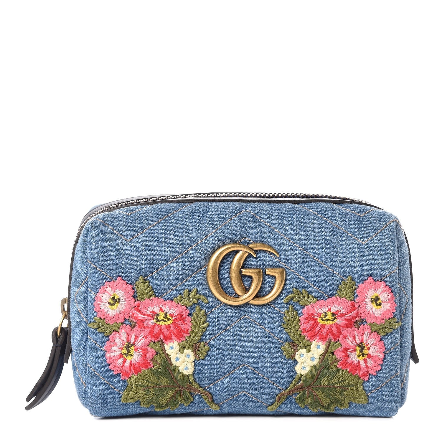 Gucci Denim Matelasse Flower Japan Limited GG Marmont Cosmetic Case Blue 1 of 8