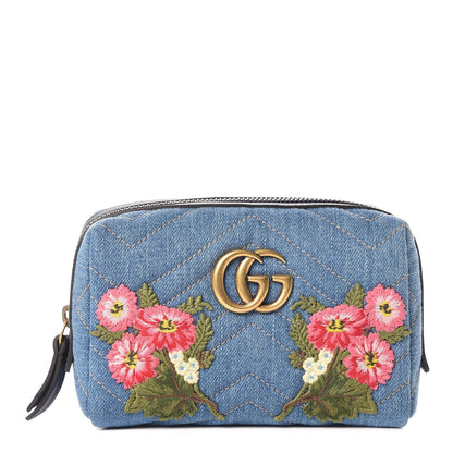 Gucci Denim Matelasse Flower Japan Limited GG Marmont Cosmetic Case Blue 1 of 8