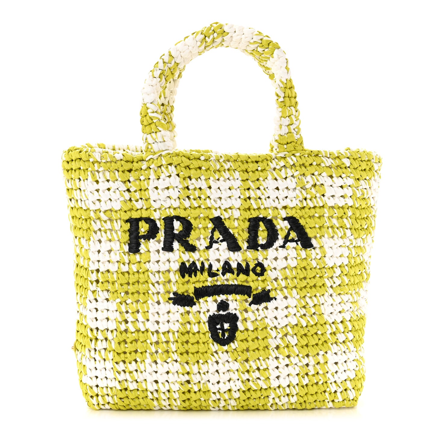 Yarn Raffia Effect Crochet Embroidered Small Logo Tote Citron Yellow